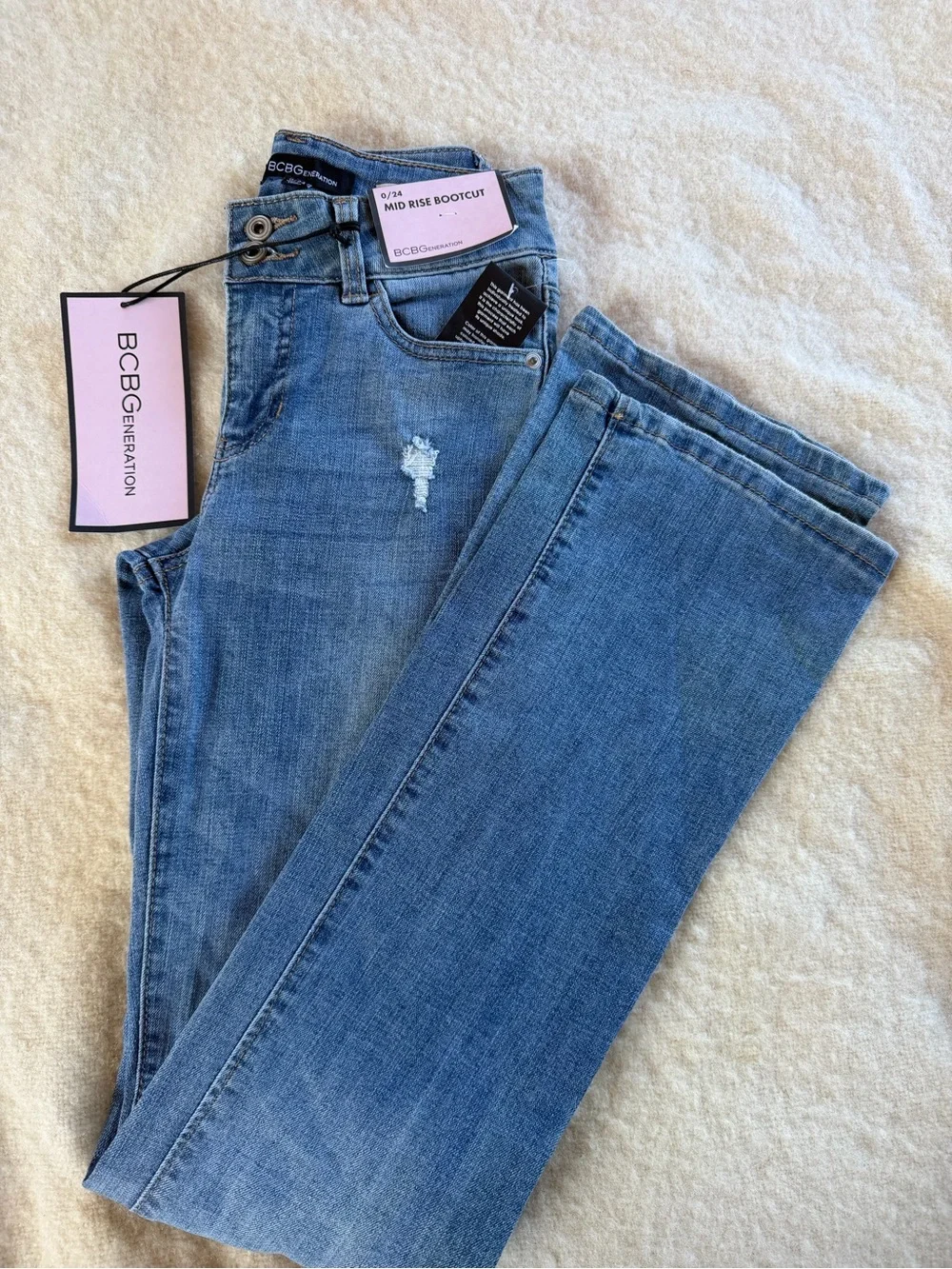 BCBGeneration Two-Button Mid Rise Bootcut Jeans - Denim Blue NWT